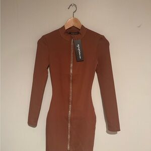Brown Bodycon Dress with Long Sleeves NWT size:s